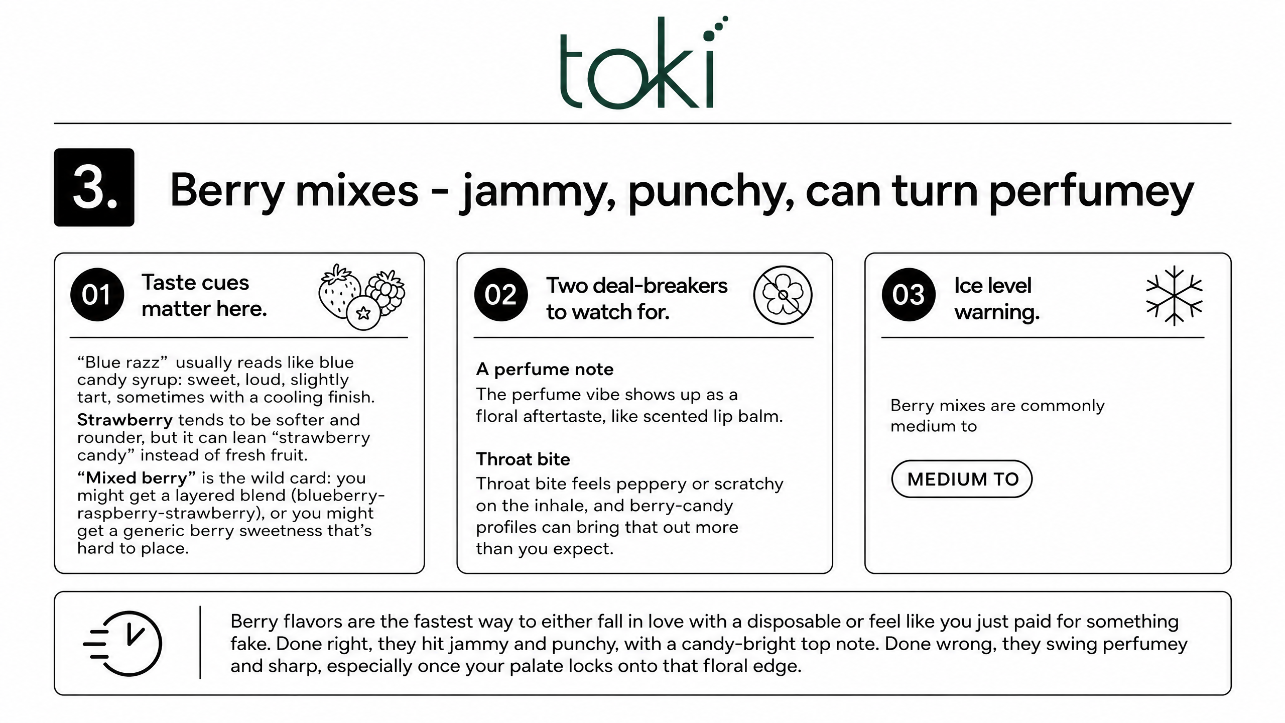 3. Berry mixes - jammy, punchy, can turn perfumey