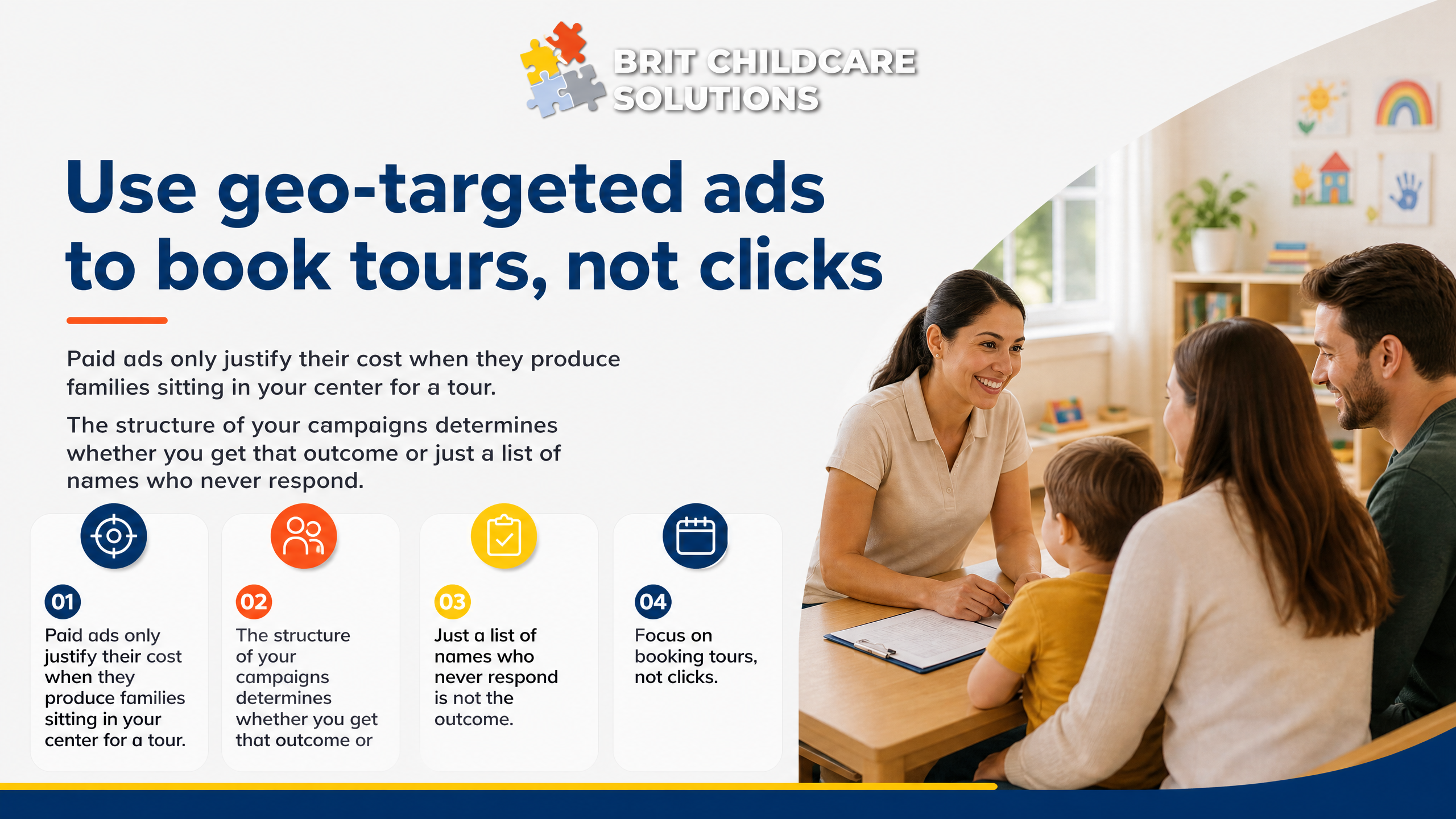Use geo-targeted ads to book tours, not clicks