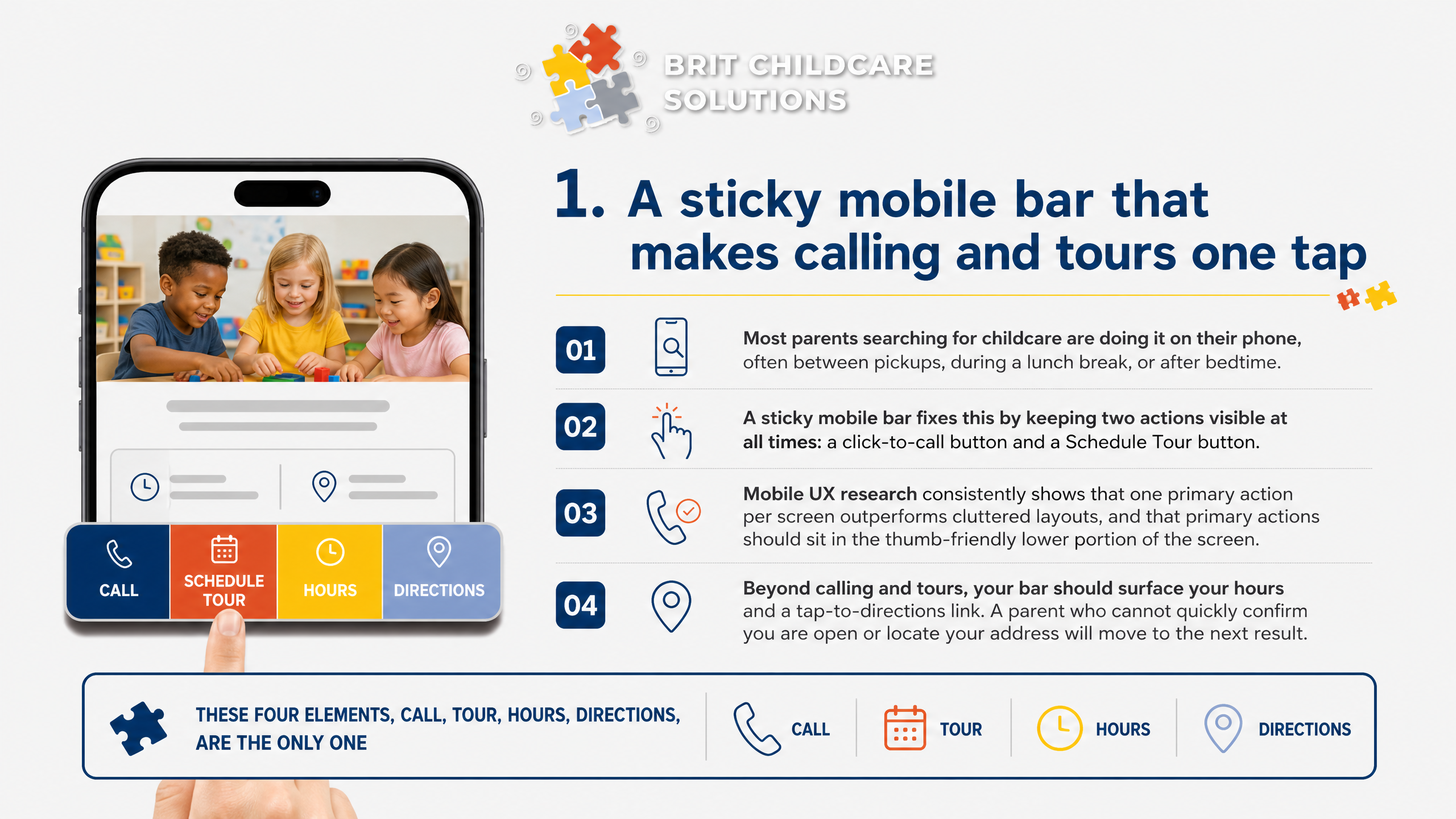 1. A sticky mobile bar that makes calling and tours one tap