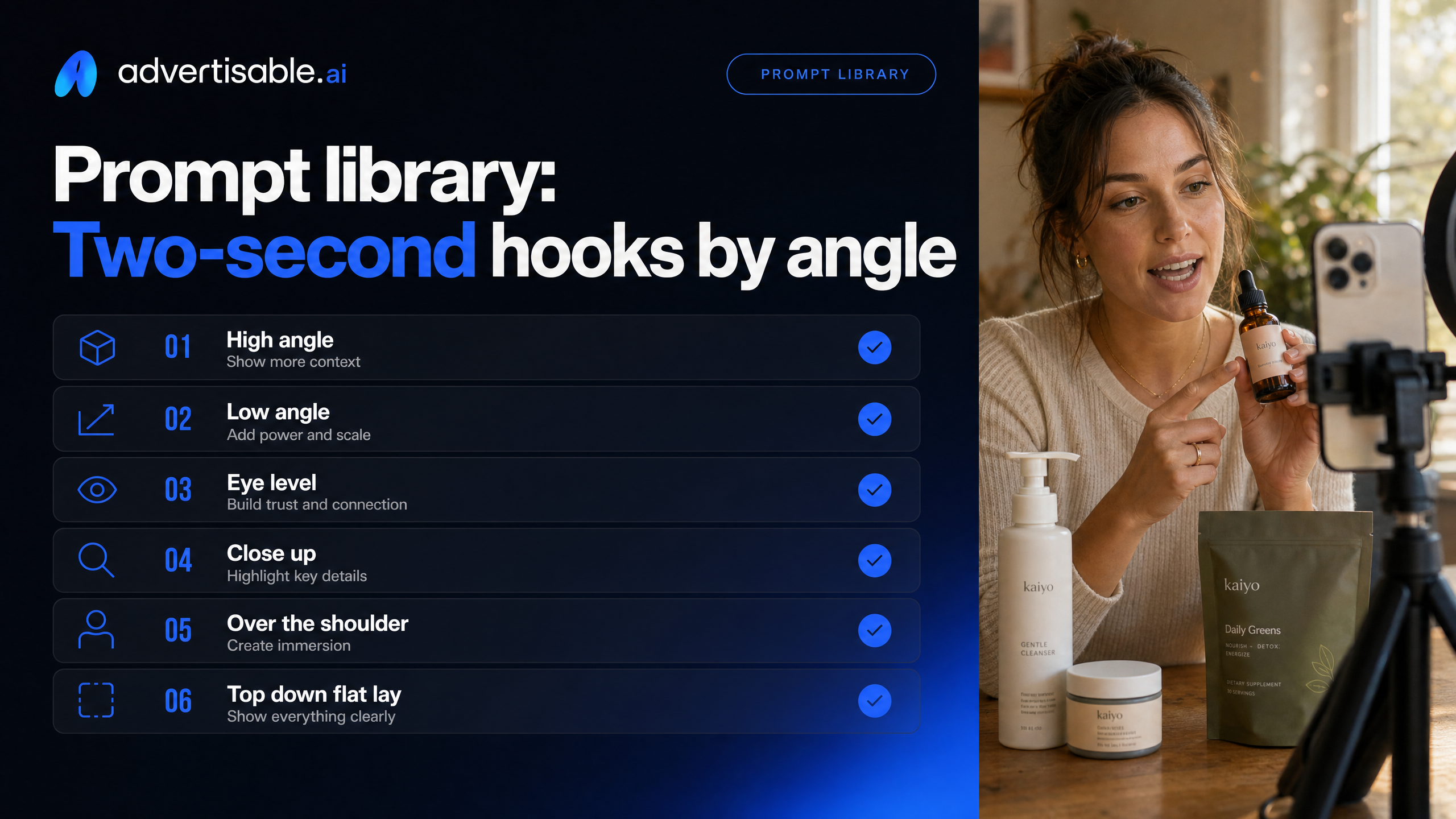 Prompt library: Two-second hooks by angle